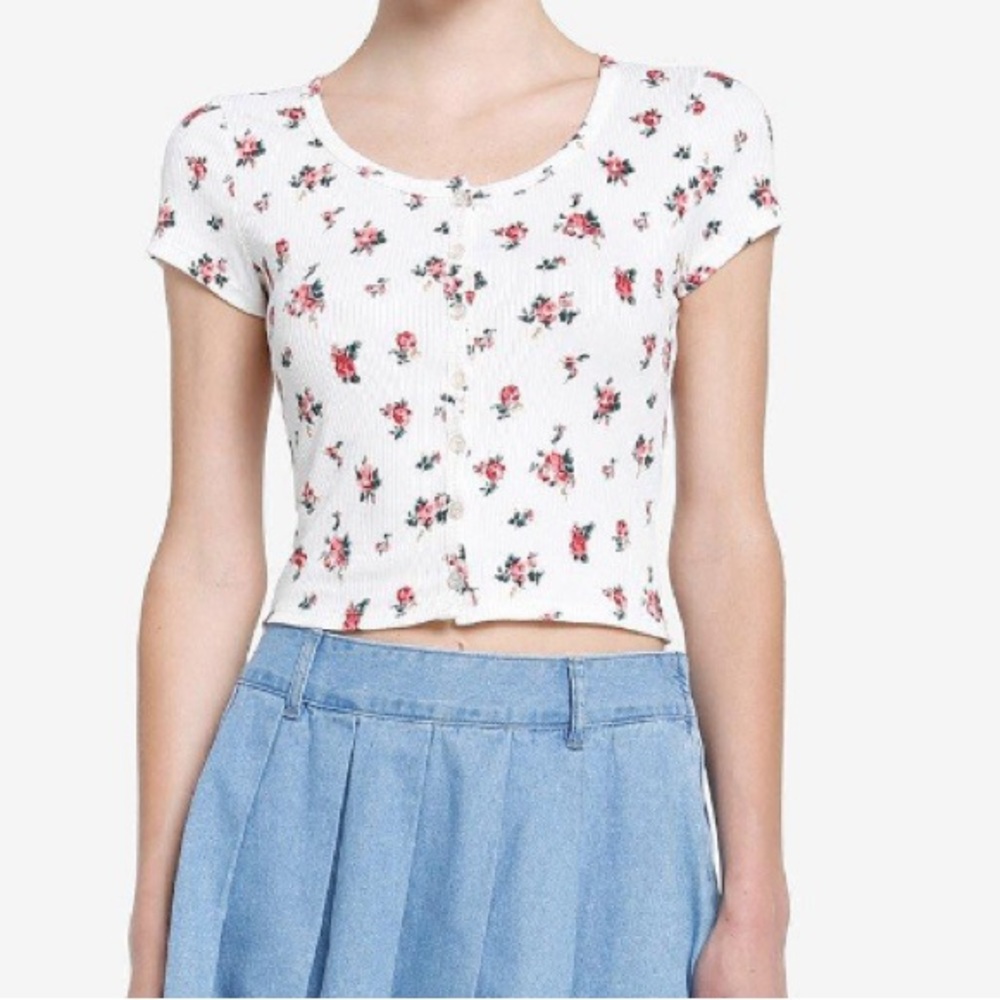 White Floral Button Front Baby Top‎ Hot Topic